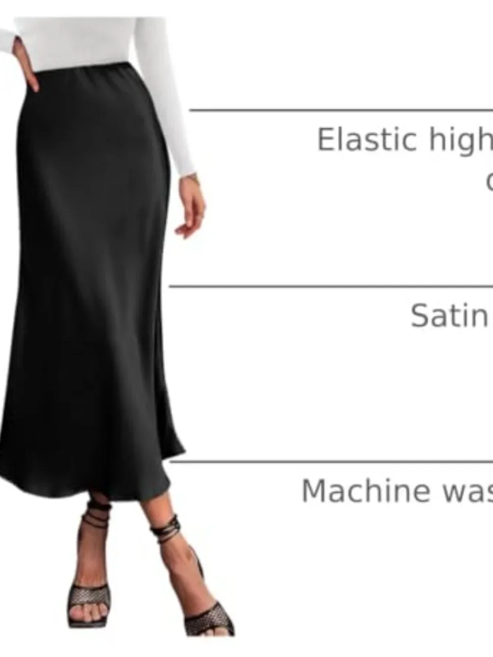 Women's High Waisted Midi Satin Skirt Ruffle Hem Elastic A-Line